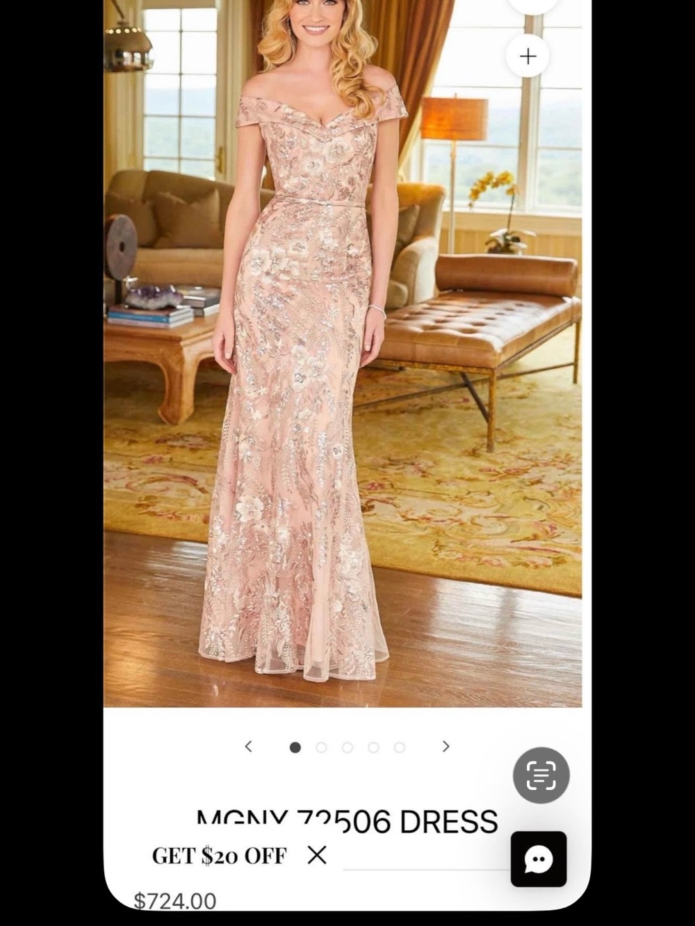 Off-Shoulder Blush Evening Gown
